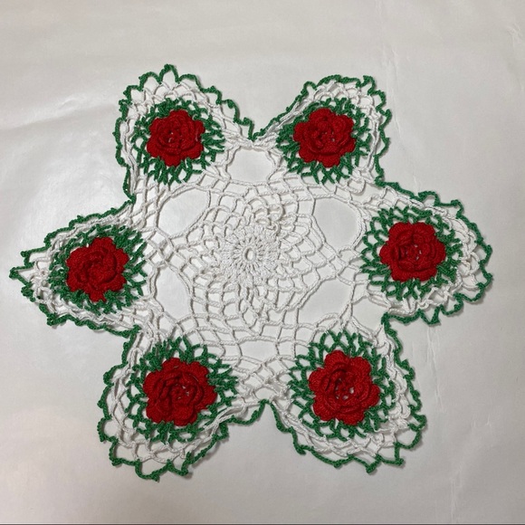 Vintage Handmade Crochet Rose Doily - Picture 2 of 2